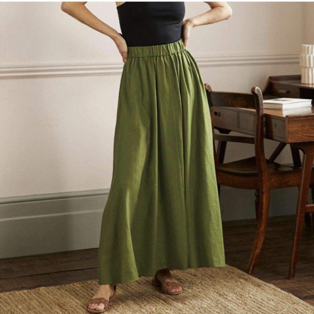 Boden Olive Green Linen Pull-on Maxi Skirt 8